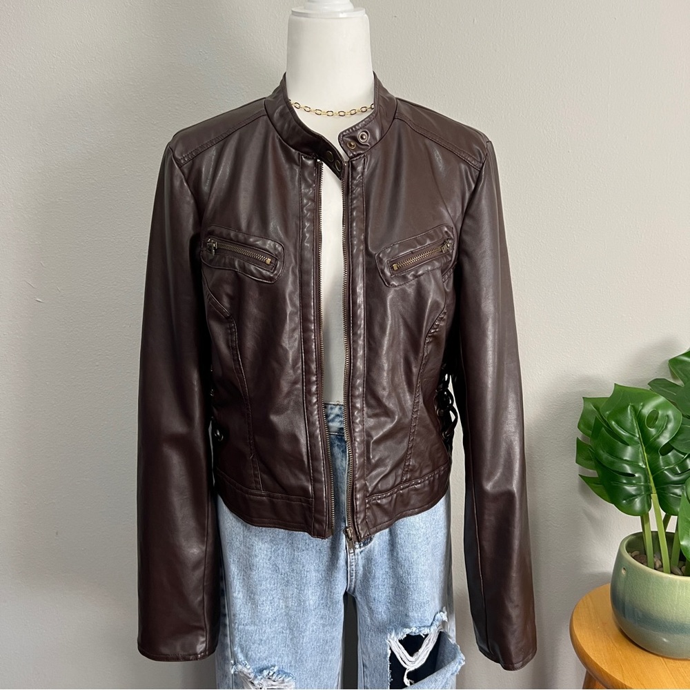 Therapy Brown Faux Leather Jacket